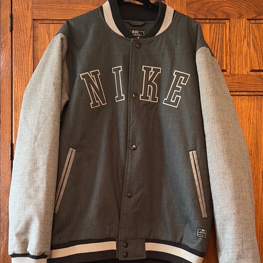 Nike Black and Gray Bomber Jacket Varsity Style Size L